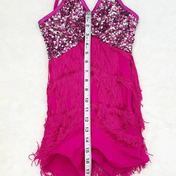 Weissman Showtime Fuschia Pink Sequin Dance Costume US Size IC 7-8 Intermediate - Picture 7 of 11